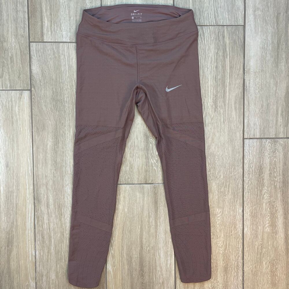 Nike Dri-Fit Mauve Laser Cut Running Workout Leggings Women’s Small S Mid Rise